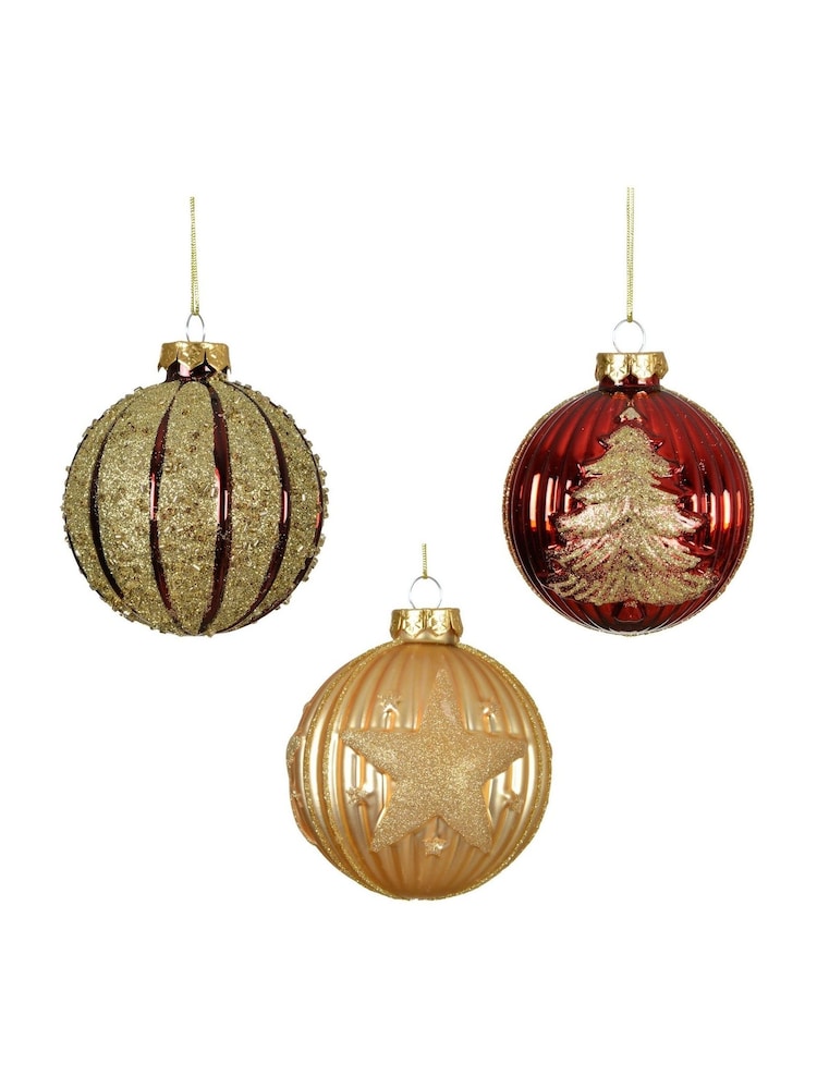 Decoris Set of 6 Red and Gold Tone Glass Christmas Baubles - Image 3 of 3 Decoris Set of 6 Red and Gold Tone Glass Christmas Baubles - Image 3 of 3