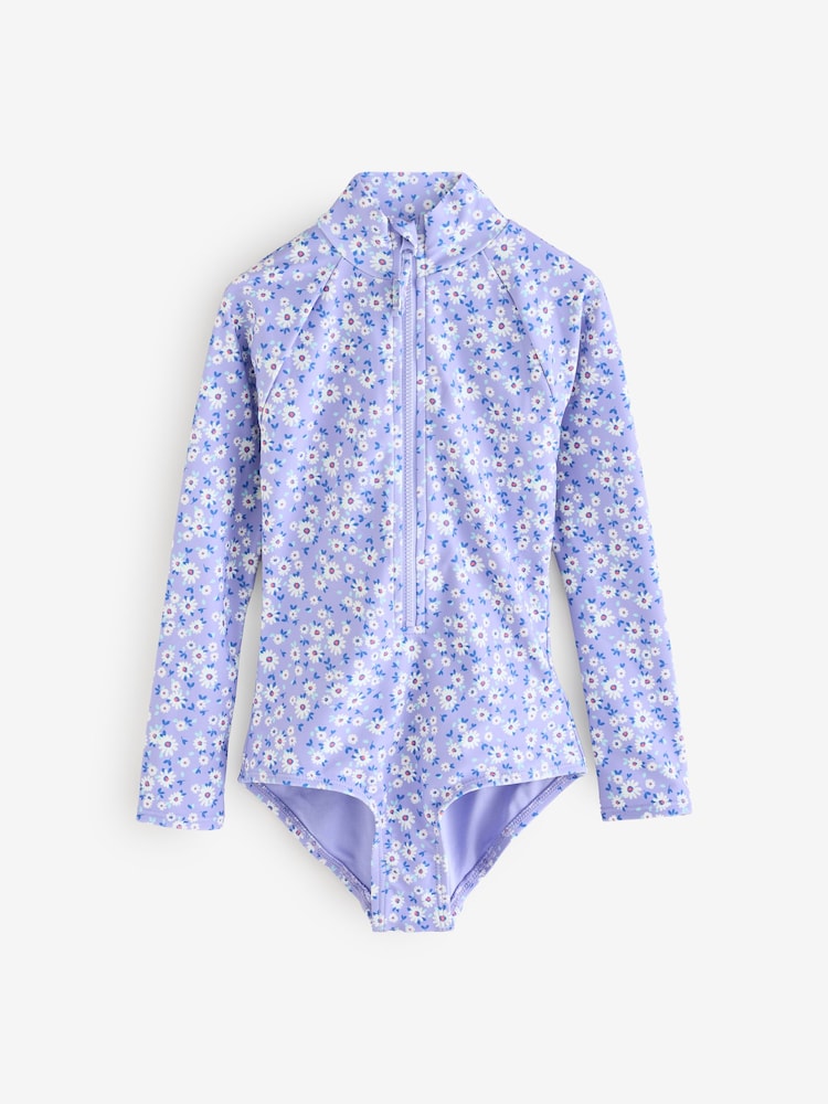 Gap Purple Floral Rash Guard Swimsuit (4-13yrs) - Image 1 of 4 Gap Purple Floral Rash Guard Swimsuit (4-13yrs) - Image 1 of 4