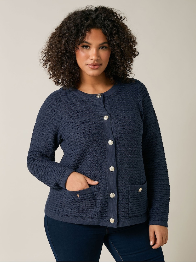 Evans Blue Button Detail Cardigan - Image 1 of 5