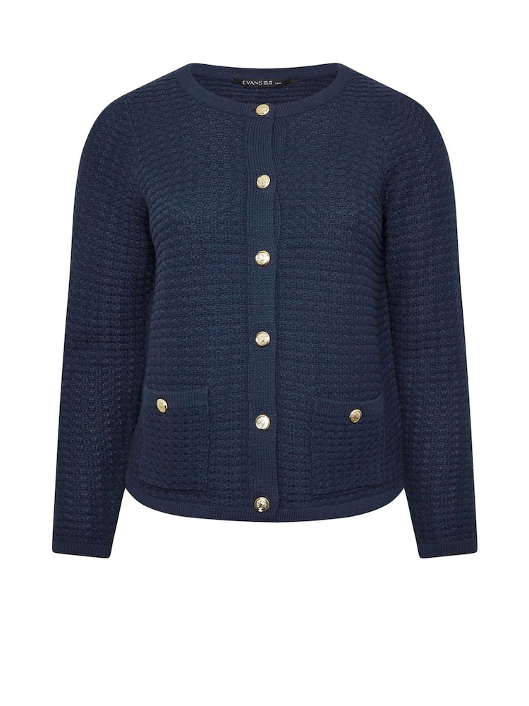 Evans Blue Button Detail Cardigan - Image 5 of 5 Evans Blue Button Detail Cardigan - Image 5 of 5