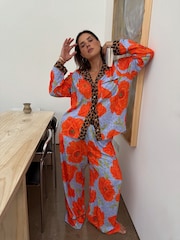 Never Fully Dressed Orange Poppy Leopard Print Viscose Button Through Pyjamas - Image 3 of 5