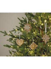 Decoris Set of 4 Gingerbread Stars and Heart Christmas Baubles - Image 2 of 3