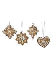 Decoris Set of 4 Gingerbread Stars and Heart Christmas Baubles - Image 3 of 3