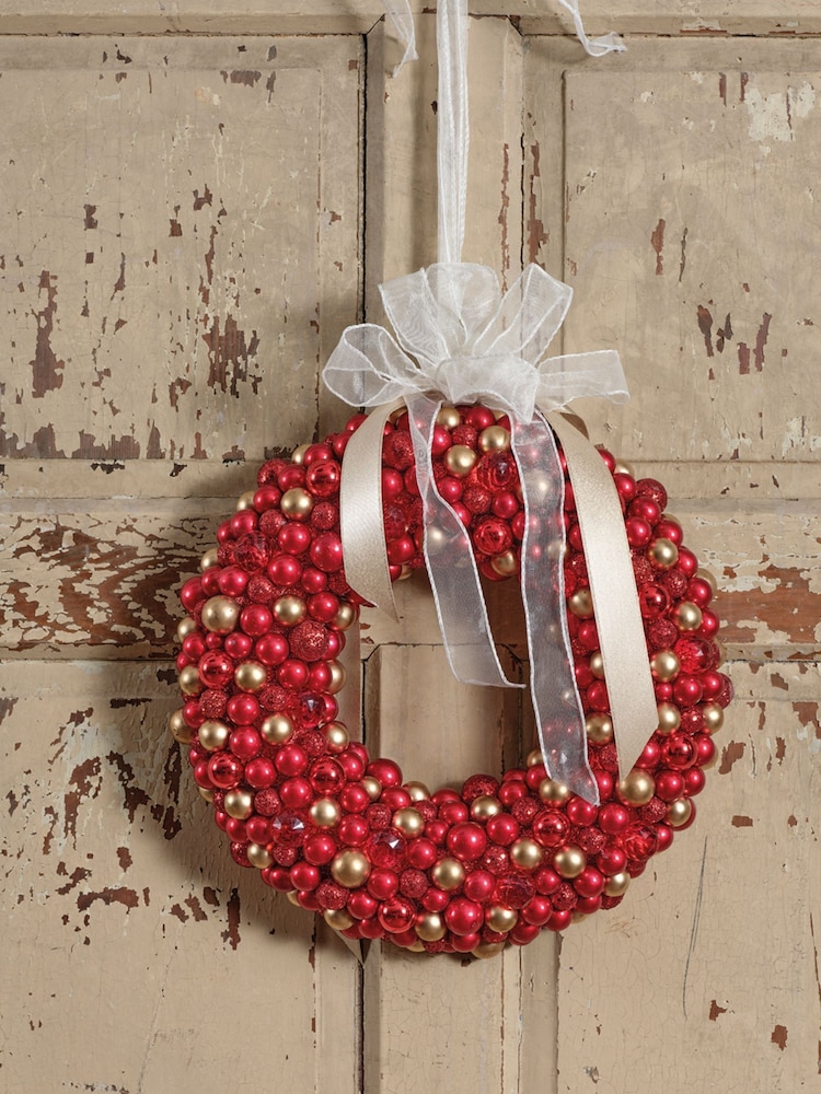 Decoris Red and Gold Tone 33cm Shatterproof Mini Bauble Christmas Wreath - Image 1 of 3