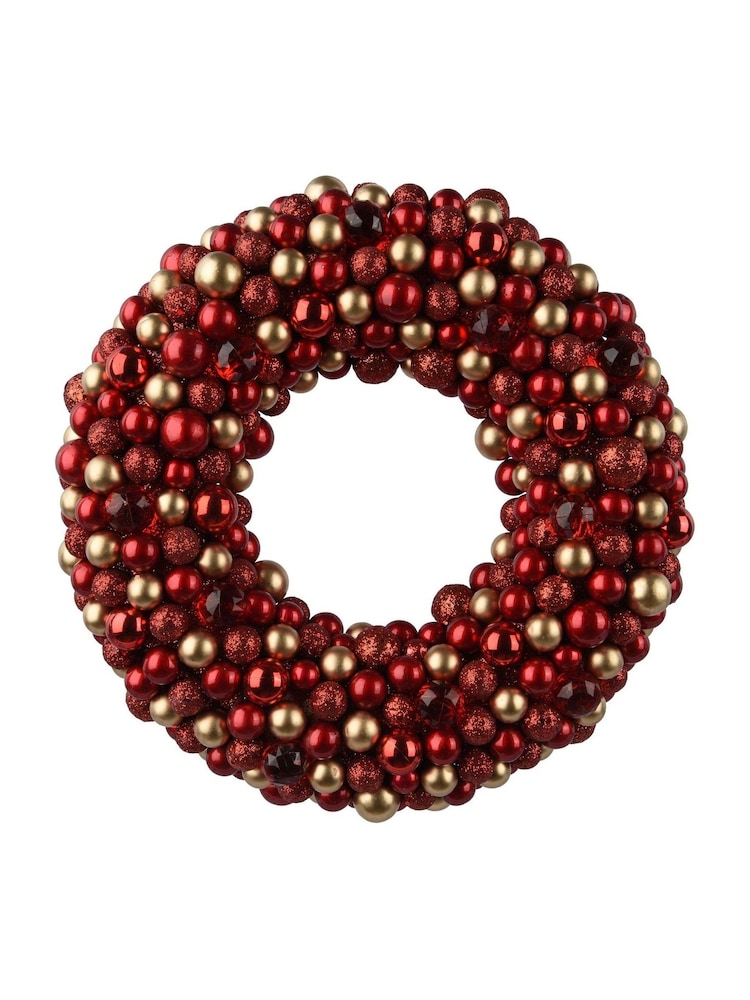 Decoris Red and Gold Tone 33cm Shatterproof Mini Bauble Christmas Wreath - Image 2 of 3 Decoris Red and Gold Tone 33cm Shatterproof Mini Bauble Christmas Wreath - Image 2 of 3