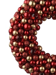 Decoris Red and Gold Tone 33cm Shatterproof Mini Bauble Christmas Wreath - Image 3 of 3