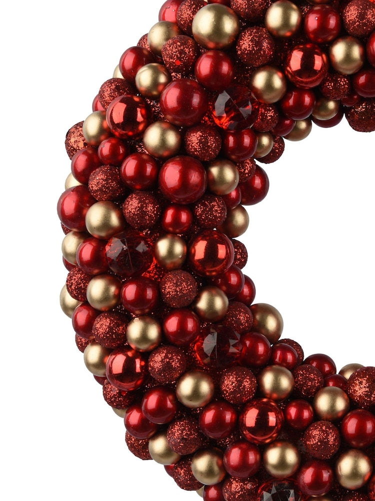 Decoris Red and Gold Tone 33cm Shatterproof Mini Bauble Christmas Wreath - Image 3 of 3