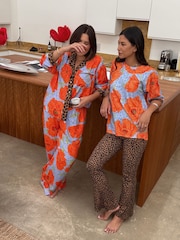 Never Fully Dressed Orange Poppy Leopard Print Flare Leggings Pyjamas Set - Image 2 of 5