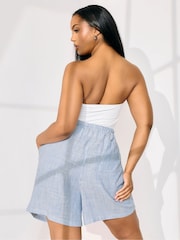 Yours Curve Blue Linen Stripe Shorts - Image 3 of 6
