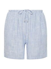 Yours Curve Blue Linen Stripe Shorts - Image 6 of 6