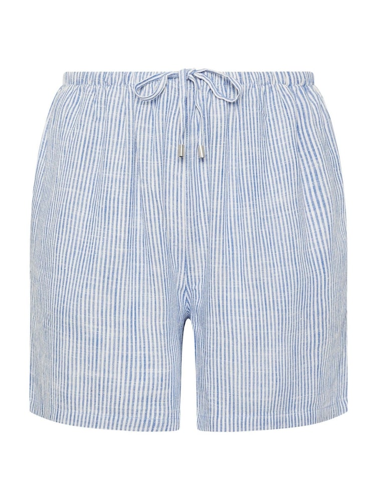Yours Curve Blue Linen Stripe Shorts - Image 6 of 6