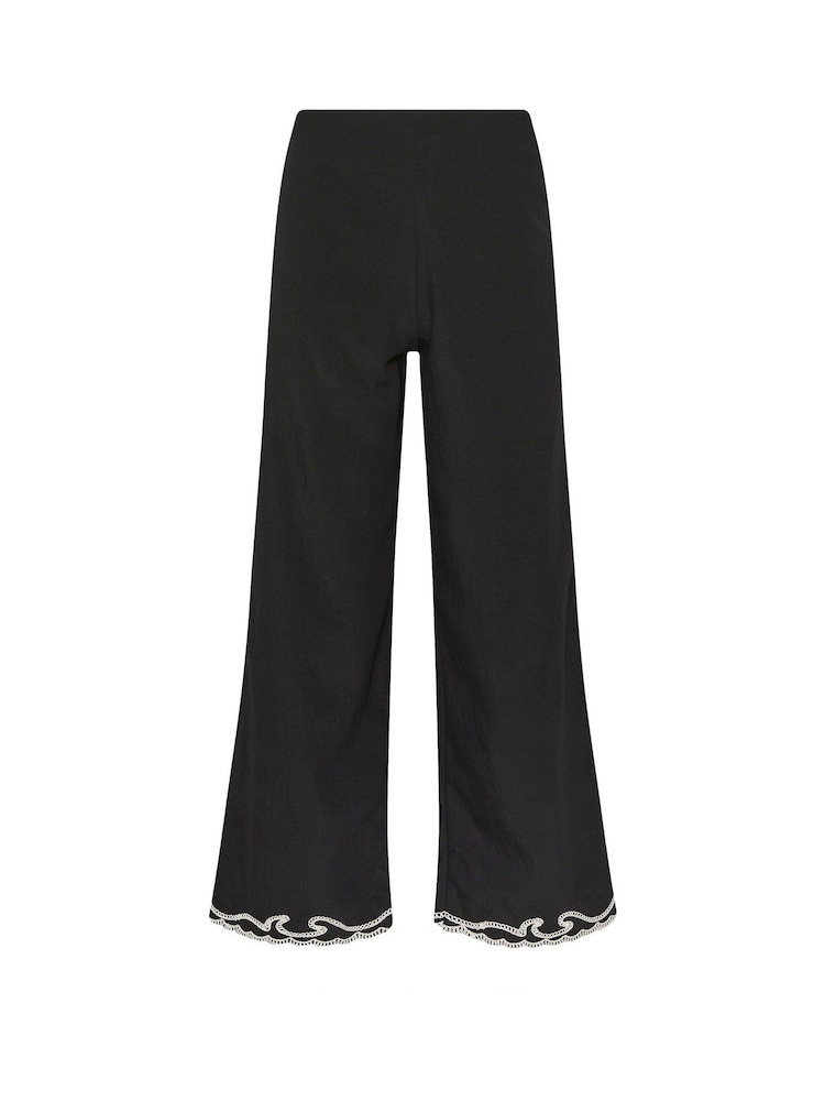 PixieGirl Petite Black Embroidered Hem Wide Leg Trousers - Image 6 of 6 PixieGirl Petite Black Embroidered Hem Wide Leg Trousers - Image 6 of 6