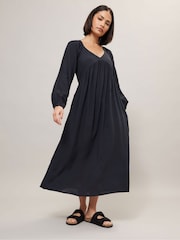 PixieGirl Petite Black Acid Wash Open Back Midi Dress - Image 1 of 5
