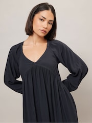 PixieGirl Petite Black Acid Wash Open Back Midi Dress - Image 2 of 5