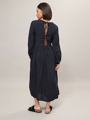 PixieGirl Petite Black Acid Wash Open Back Midi Dress - Image 3 of 5