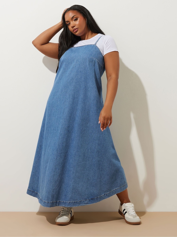 Yours Curve Blue Strappy Maxi 100% Cotton Dress - Image 1 of 6