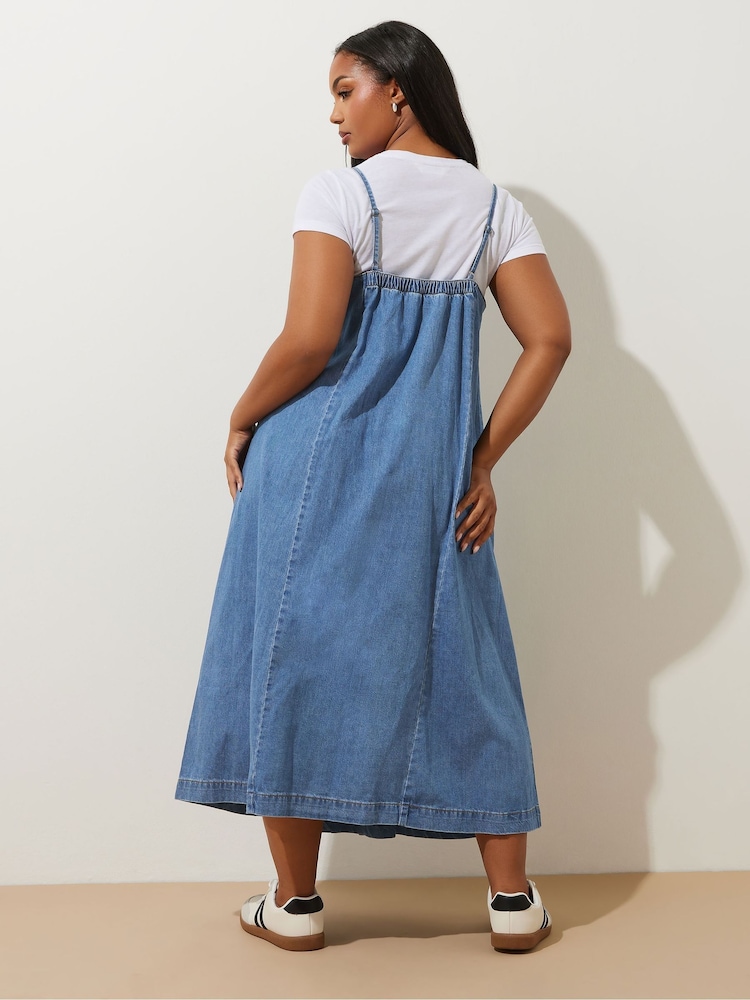 Yours Curve Blue Strappy Maxi 100% Cotton Dress - Image 2 of 6