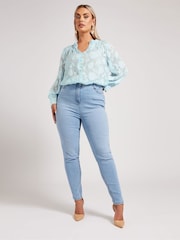 Yours Curve Blue London Jacquard Burn Out Blouse - Image 2 of 5