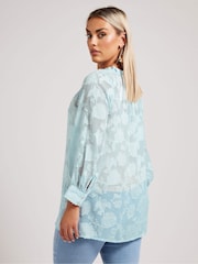 Yours Curve Blue London Jacquard Burn Out Blouse - Image 3 of 5