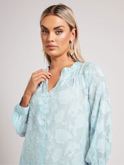 Yours Curve Blue London Jacquard Burn Out Blouse - Image 4 of 5