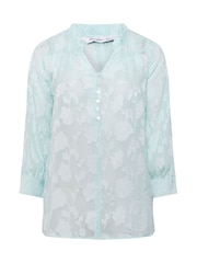Yours Curve Blue London Jacquard Burn Out Blouse - Image 5 of 5