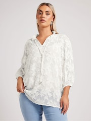 Yours Curve White London Burn Out Pie Crust Blouses - Image 1 of 5