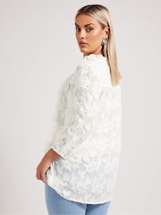 Yours Curve White London Burn Out Pie Crust Blouses - Image 3 of 5