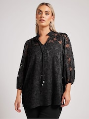 Yours Curve Black London Burn Out Pie Crust Blouses - Image 1 of 4