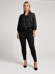 Yours Curve Black London Burn Out Pie Crust Blouses - Image 2 of 4