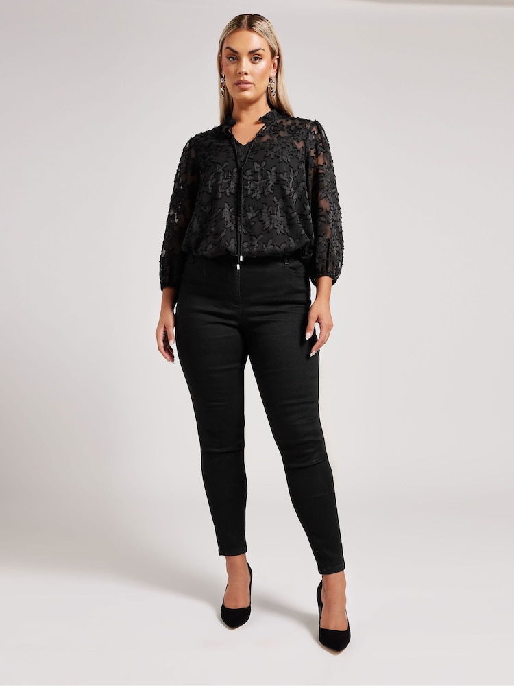 Yours Curve Black London Burn Out Pie Crust Blouses - Image 2 of 4
