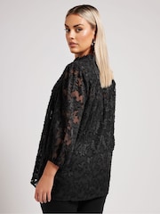 Yours Curve Black London Burn Out Pie Crust Blouses - Image 3 of 4
