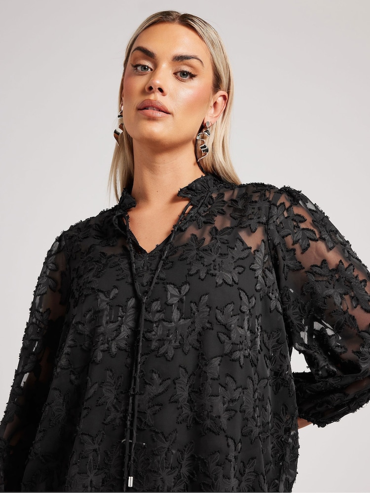 Yours Curve Black London Burn Out Pie Crust Blouses - Image 4 of 4