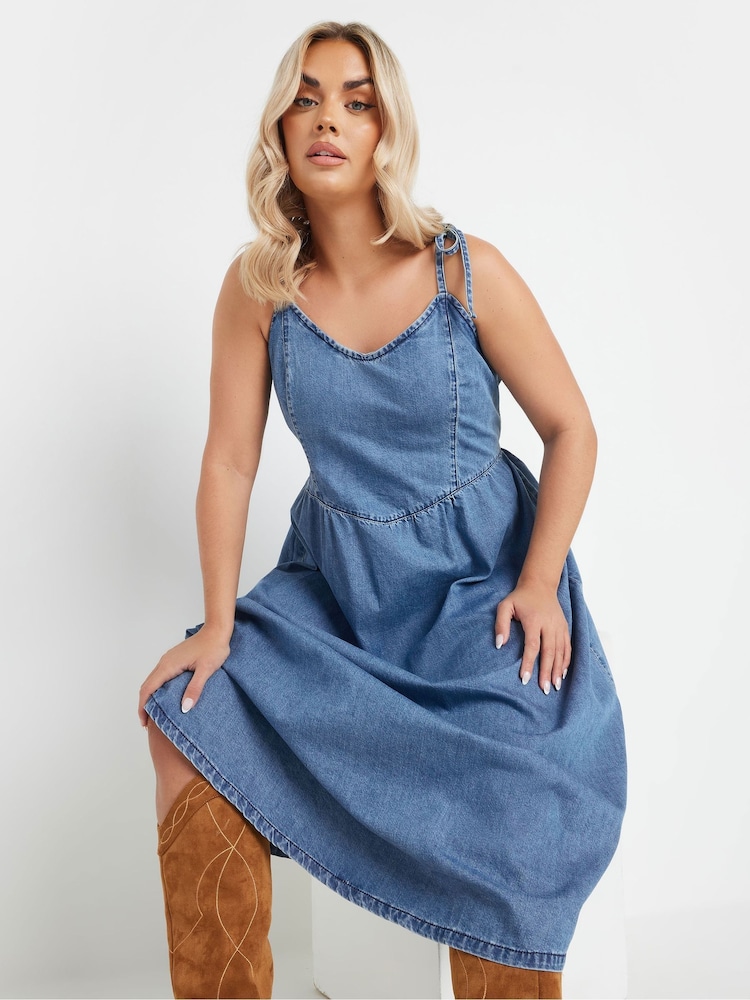 Yours Curve Blue Ballerina 100% Cotton Dress - Image 3 of 5