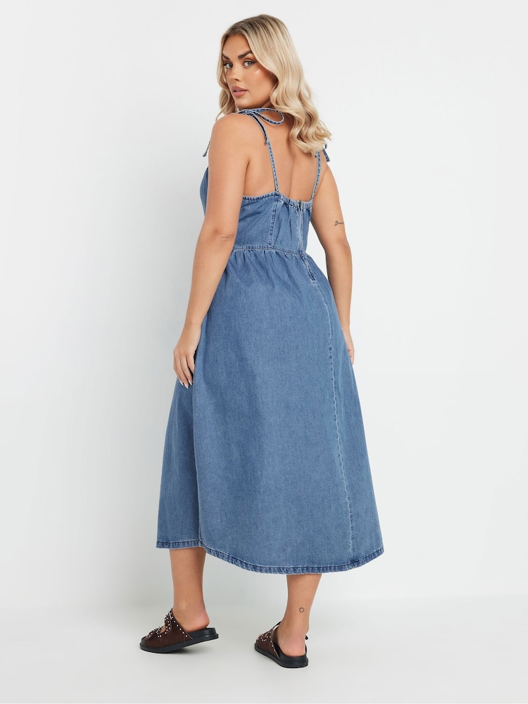 Yours Curve Blue Ballerina 100% Cotton Dress - Image 4 of 5