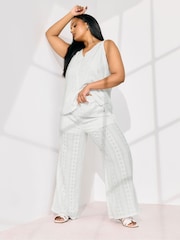 Yours Curve White Broderie Trousers - Image 5 of 9