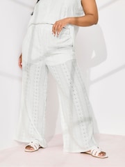 Yours Curve White Broderie Trousers - Image 6 of 9