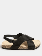 Yours Curve Black Extra Wide Fit Cross Strap Footbed Sandals - Image 2 of 4