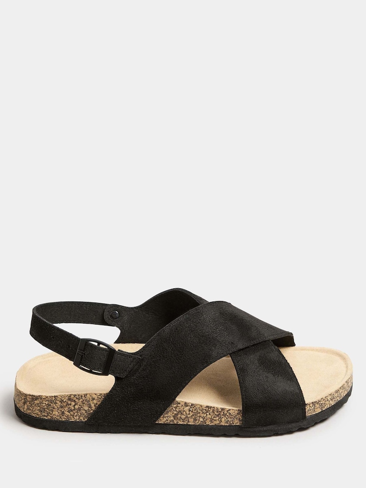 Yours Curve Black Extra Wide Fit Cross Strap Footbed Sandals - Image 2 of 4