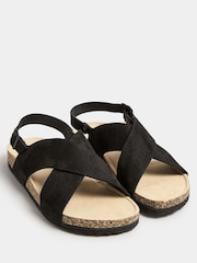 Yours Curve Black Extra Wide Fit Cross Strap Footbed Sandals - Image 4 of 4