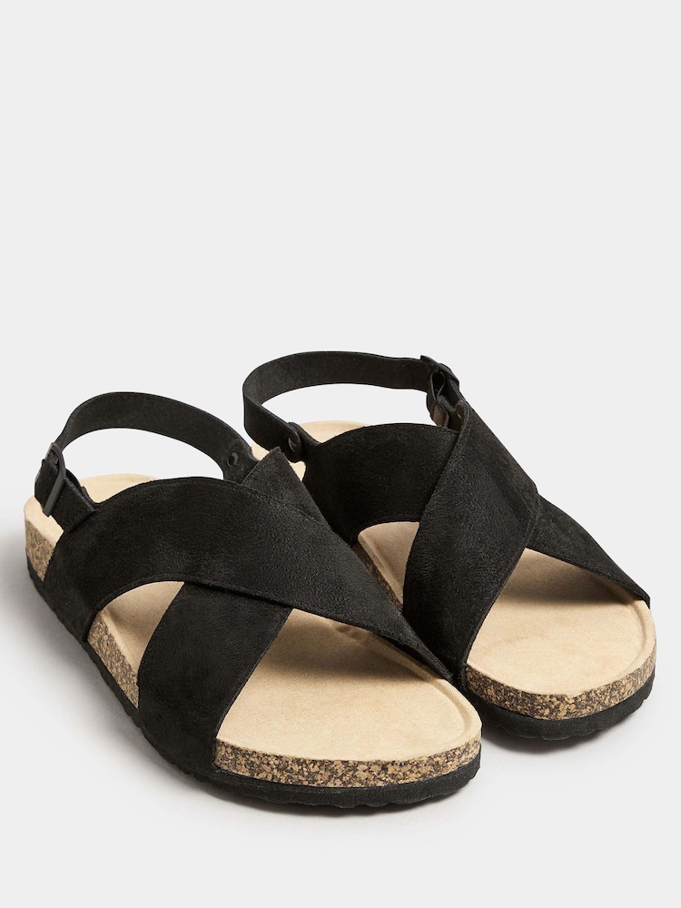 Yours Curve Black Extra Wide Fit Cross Strap Footbed Sandals - Image 4 of 4
