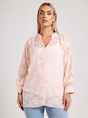 Yours Curve Pink London Jacquard Burn Out Blouse - Image 1 of 5