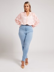 Yours Curve Pink London Jacquard Burn Out Blouse - Image 2 of 5