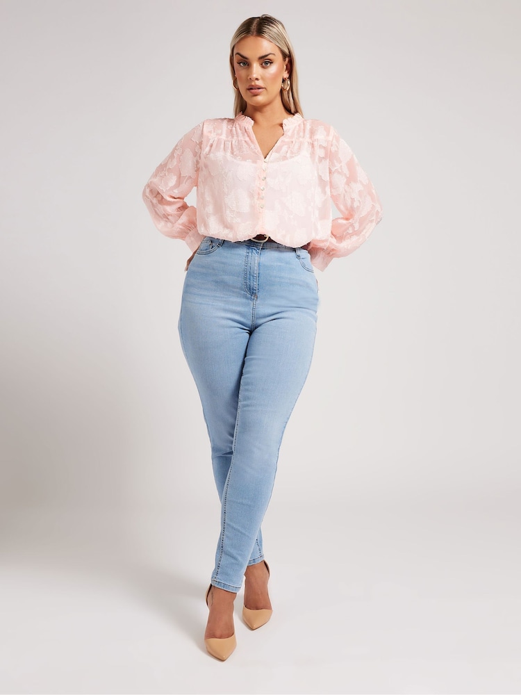 Yours Curve Pink London Jacquard Burn Out Blouse - Image 2 of 5