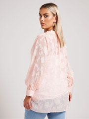Yours Curve Pink London Jacquard Burn Out Blouse - Image 3 of 5