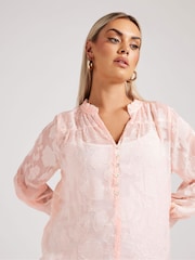 Yours Curve Pink London Jacquard Burn Out Blouse - Image 4 of 5
