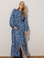 Long Tall Sally Blue Floral Long Sleeve Belted Dress - Image 1 of 5
