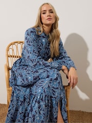 Long Tall Sally Blue Floral Long Sleeve Belted Dress - Image 2 of 5