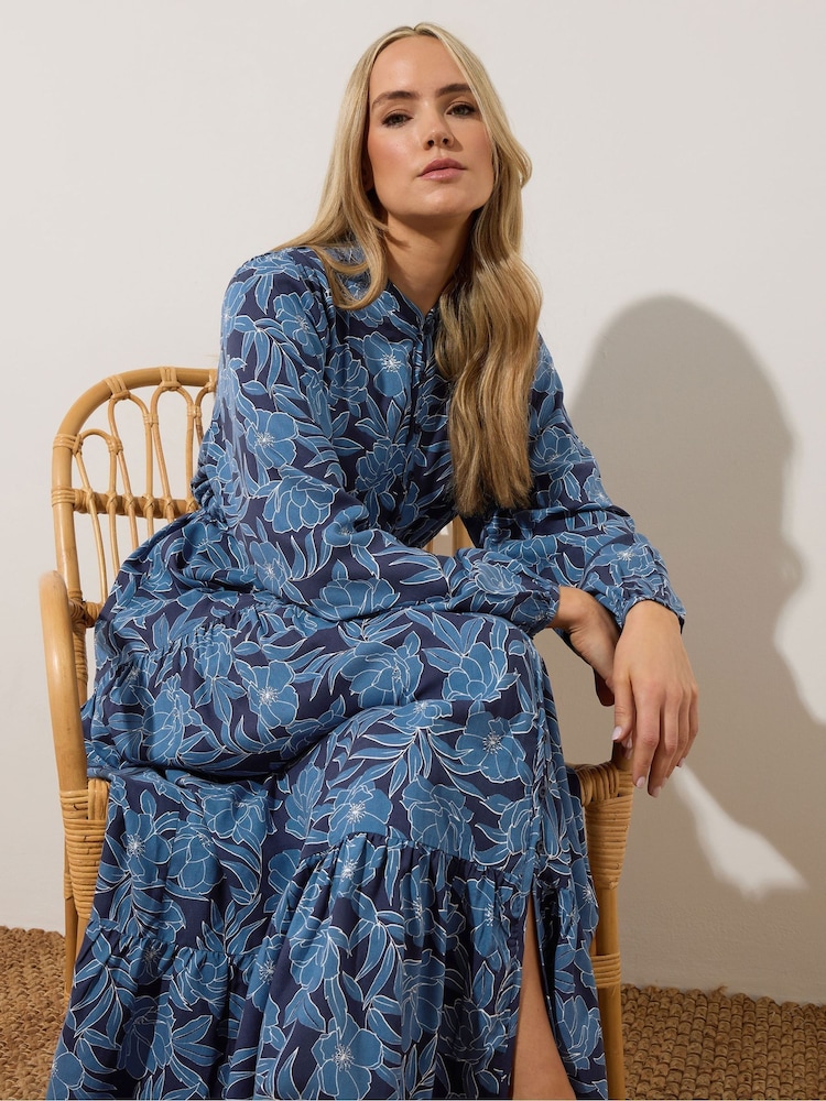Long Tall Sally Blue Floral Long Sleeve Belted Dress - Image 2 of 5