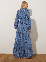 Long Tall Sally Blue Floral Long Sleeve Belted Dress - Image 3 of 5