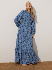 Long Tall Sally Blue Floral Long Sleeve Belted Dress - Image 4 of 5